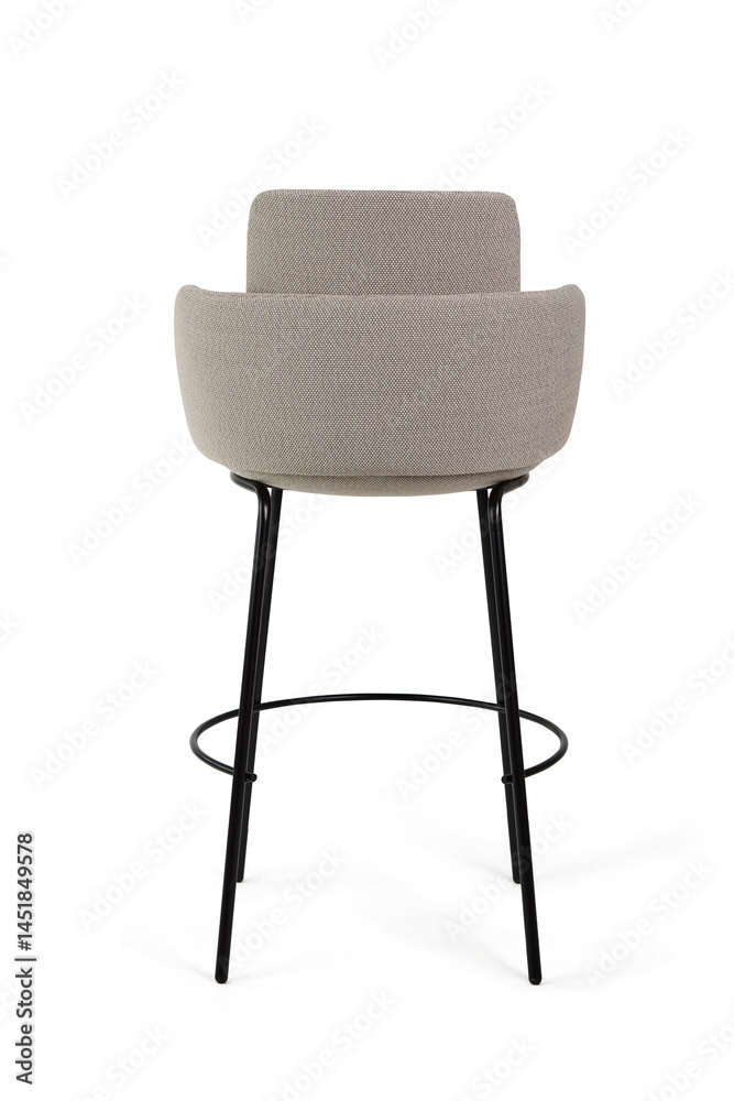 Modern bar stool with black metal frame and gray upholstery seat – Isolated on White Background | High Resolution Modern bar stool with black metal frame and gray upholstery seat – Isolated on White Background | High Resolution