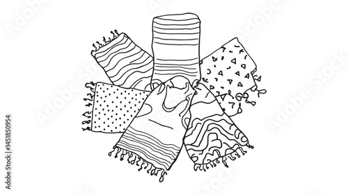 Cotton Beach Towel Line Art Illustration Perfect for Beach Days