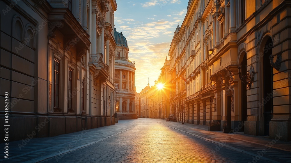 Fototapeta premium Empty street at sunrise