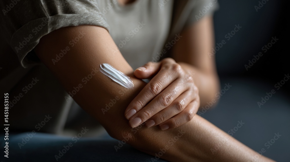 Obraz premium A person applying cream on their arm 