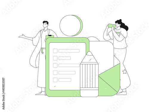 Invite friends to conduct questionnaire flat vector concept operation hand drawn illustration
