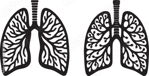 Black Silhouette Lung Illustration with Tree Branch Design