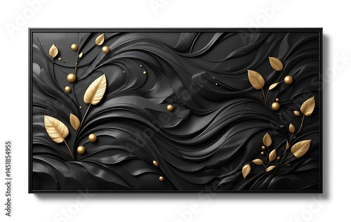 Black Wavy Background With Golden Leaves