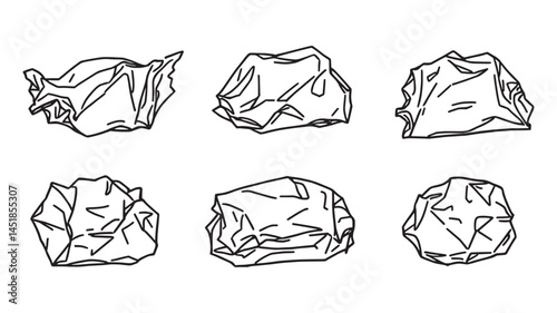 Crumpled Aluminum Foil Sheet Line Art Shaped by Time and Detail