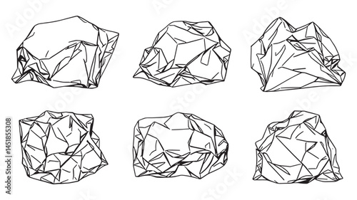 Crumpled Aluminum Foil Sheet Line Art Depiction in Fine Detail
