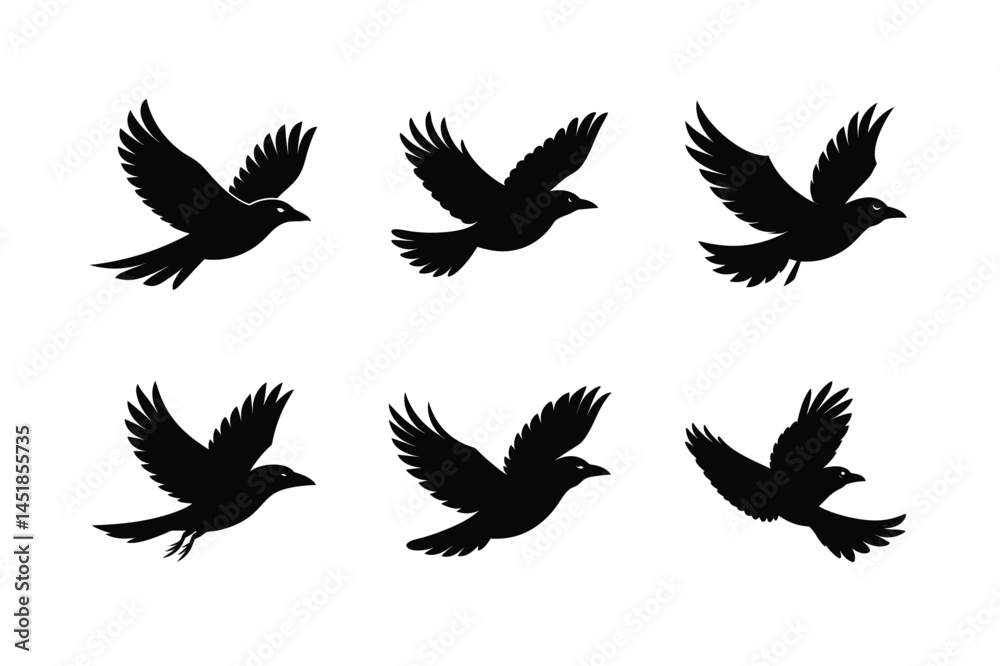 Black Bird Flying Silhouette Vector Illustration Black Bird Flying Silhouette Vector Illustration