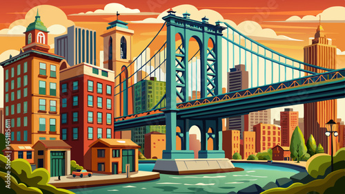 New York City Brooklyn old buildings and bridge in Dumbo Very beautiful