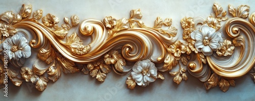 Obraz  z motywem Ornate Gold and White Relief Decoration
