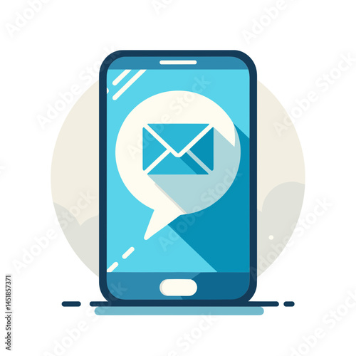 vector smartphone with message bubble and envelope icon representing communication, copy space