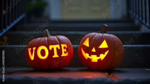 Illuminated Halloween Pumpkins- Vote & Jack-o'-lantern on Steps