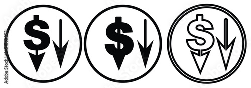 cost reduction icon vector. dollar decrease sign. profit decrease symbol. cost saving sign. vector illustration