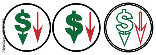cost reduction icon vector. dollar decrease sign. profit decrease symbol. cost saving sign. vector illustration