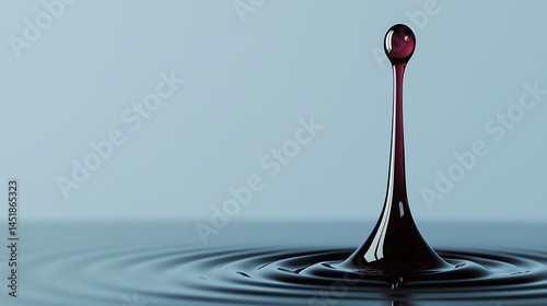 A close-up of a single water droplet rising above a calm surface, creating gentle ripples in the liquid.