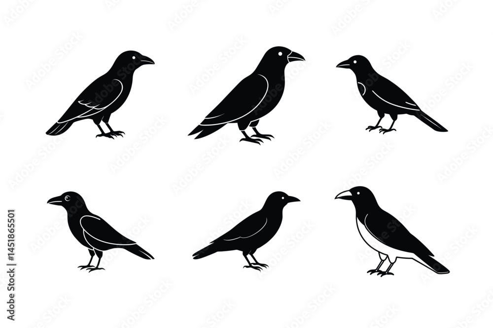 Obraz premium Flat Crow Flight Silhouette