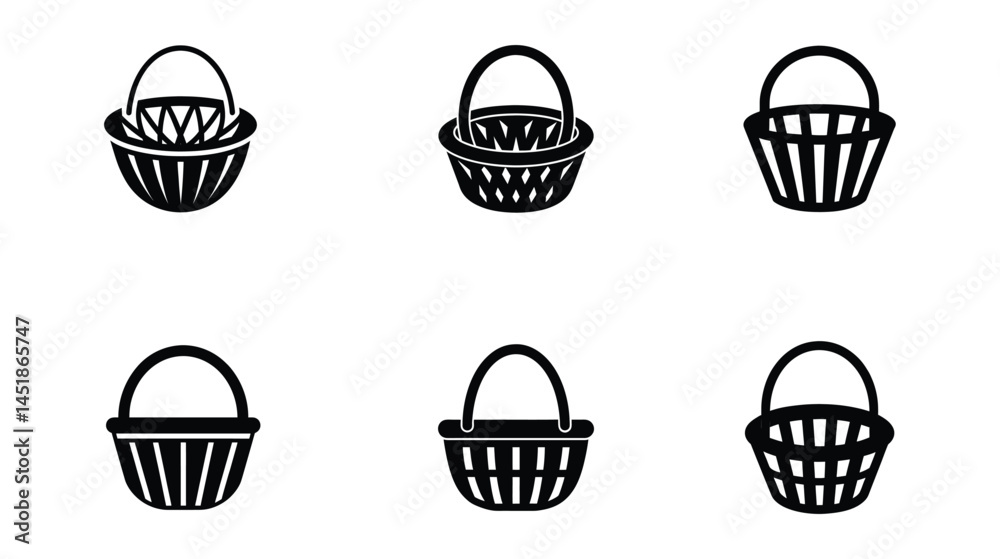 Icon set featuring various basket designs for use in digital applications and graphics Icon set featuring various basket designs for use in digital applications and graphics