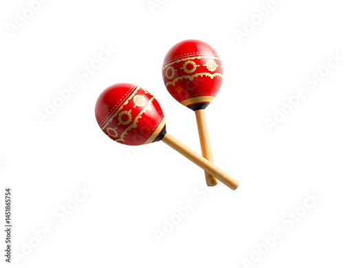 Pair of red maracas with wooden handles photo