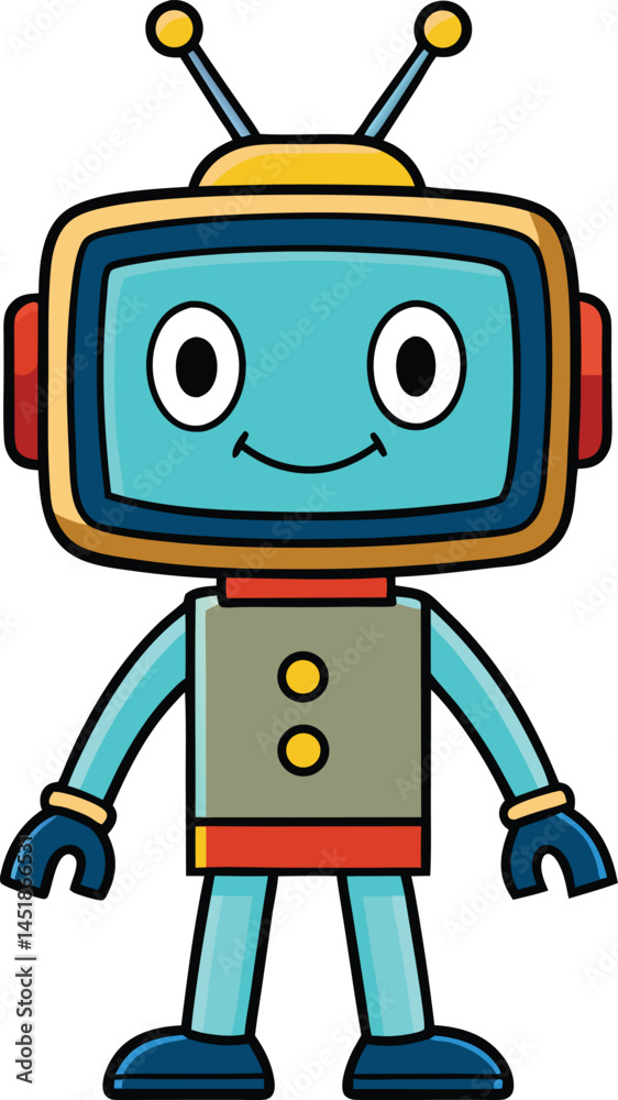 Naklejka premium Cartoon robot with a vintage television screen for a head mascot logo design