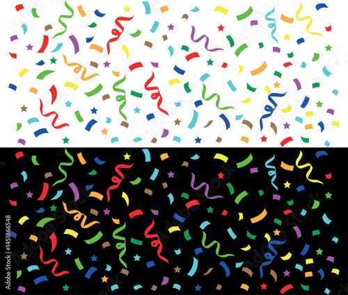 Vibrant Confetti Explosion. Color Burst Celebration. Vector illustration isolated on black and white background.