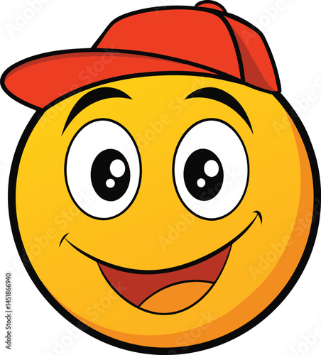 Emoji with a cheerful smile and a stylish cap