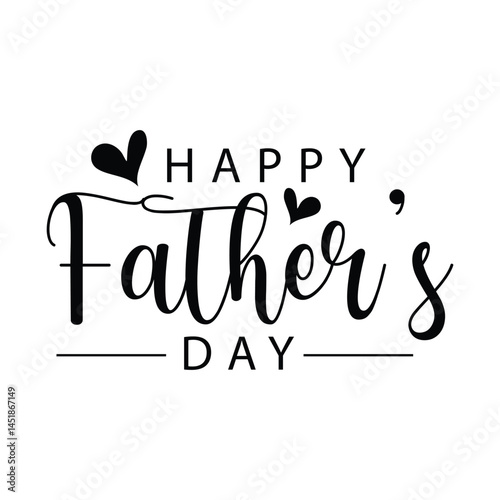 Black and White Happy Father's Day with Hearts Illustration Design