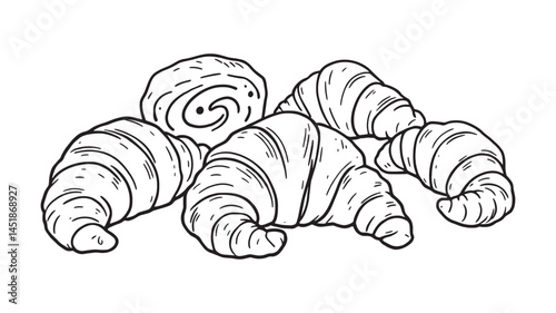 Freshly Baked Croissants Line Art Depiction of Flaky Delights