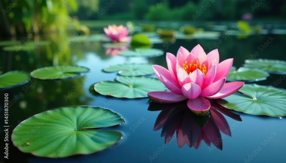 Water lilies create intricate floral pattern on serene lake surface , floral pattern, reflection, aquatic plants Water lilies create intricate floral pattern on serene lake surface , floral pattern, reflection, aquatic plants