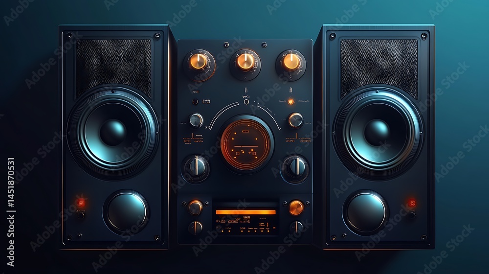 Fototapeta premium Vintage Stereo System with Dark Background.