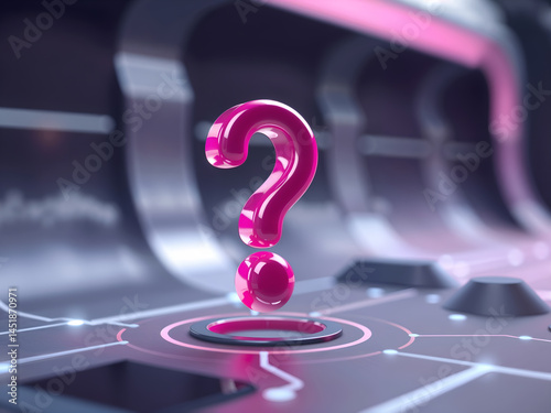 Glowing neon pink question mark in a digital circuit environment, symbolizing inquiry, technology, and futuristic thinking in a tech-themed design. Generative AI