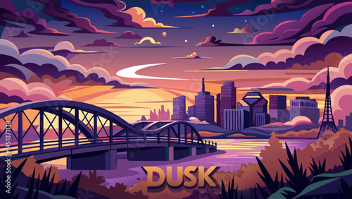 Dusk paints the clouds in violet and gold,
The bridge stands graceful, silent, bold.
Edmonton glows beneath fading light,
A peaceful pause before the night.