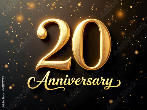 Obraz na płótnie 20th anniversary celebration image with luxurious golden balloon numbers and festive sparkle on black background for elegant invitations. Generative AI w salonie