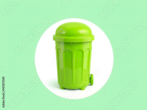 Obraz na płótnie Green plastic garbage bin icon in 3D style over a mint background, suitable for environmental or waste management illustrations. Generative AI w salonie