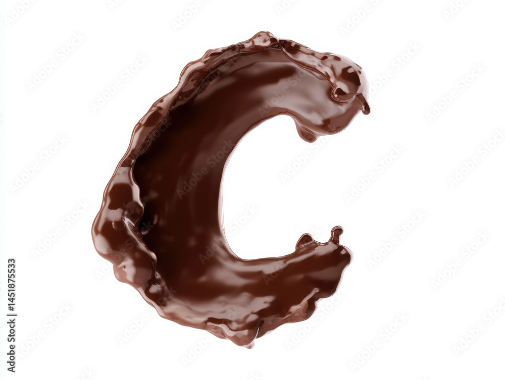 Chocolate splash forming letter C on white background Chocolate splash forming letter C on white background