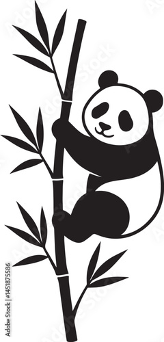 Panda climbing a bamboo tree