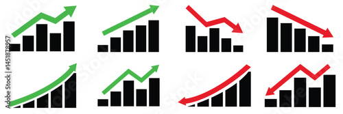 Stock Market Arrow Icons Set – Financial Graph Up and Down Trend, Price Rise and Fall Symbol Vector Illustration