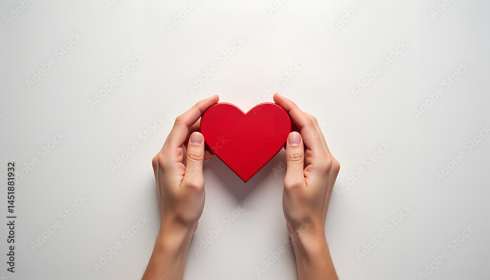 Obraz premium Hands Holding Red Heart Symbol on Minimalist Background 