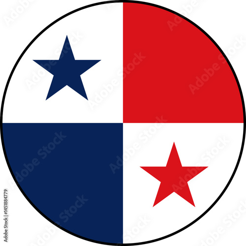 Panamanian flag icon on transparent background. Circular flag of Panama on transparent background. Vector icon with black outline around the flag