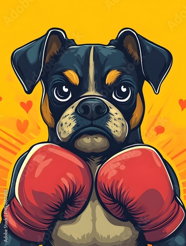 Funny Cartoon Boxer Dog Illustration - Colorful and Adorable Digital Art on Yellow Background for Dog Lovers
