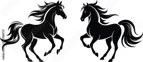 Two horse silhouette vector illustration, equestrian design