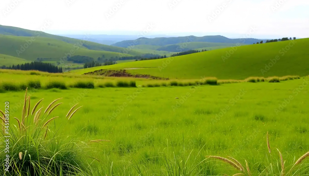 Obraz premium Lush Green Pasture with Rolling Hills and Tall Grasses
