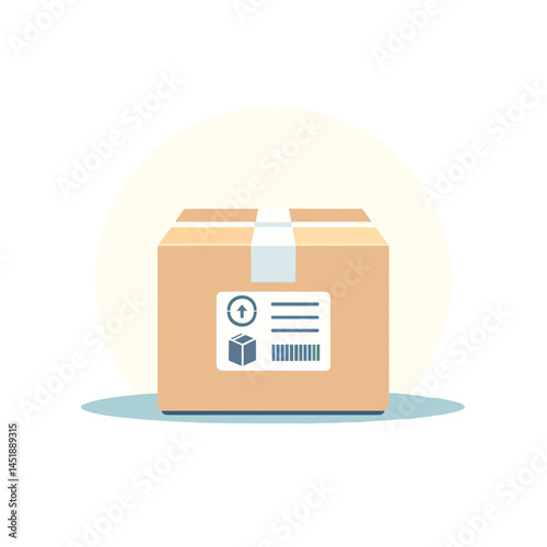 vector shipping box illustration with label and barcode in soft colors, copy space