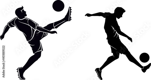 Soccer player silhouette vector set: kicking ball action