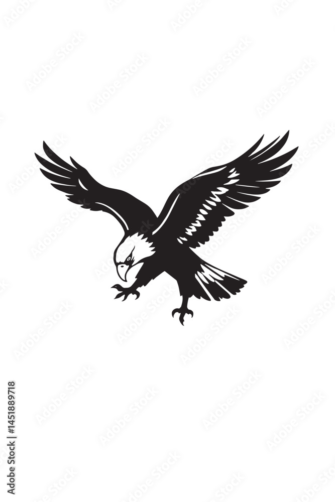 Obraz premium Flying Eagle Silhouette Vector. Bald Eagle Attack Pose Clipart Design.