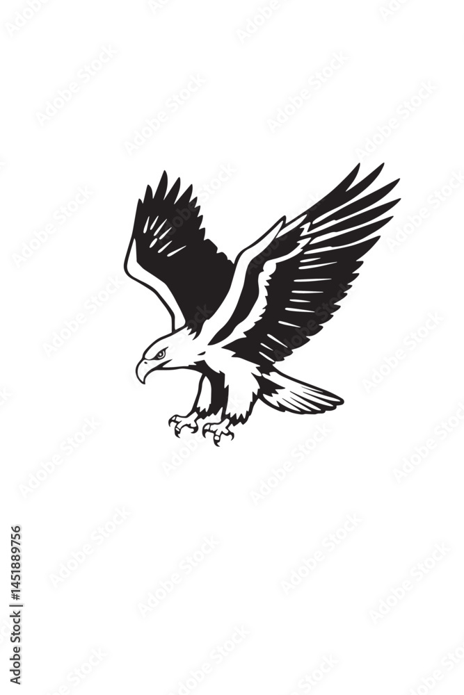 Obraz premium Flying Eagle Silhouette Vector. Bald Eagle Attack Pose Clipart Design.