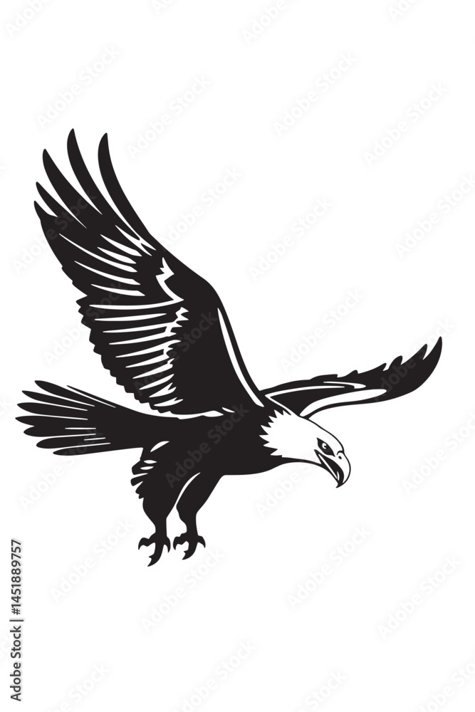 Obraz premium Flying Eagle Silhouette Vector. Bald Eagle Attack Pose Clipart Design.