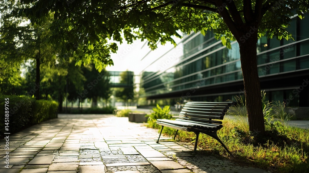 Soft Focus of an Empty Bench Under a Tree in Bright Daylight