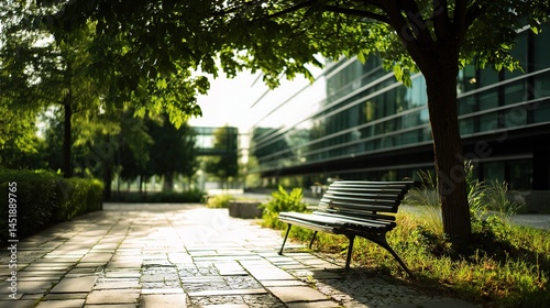 Obraz na płótnie Soft Focus of an Empty Bench Under a Tree in Bright Daylight w salonie
