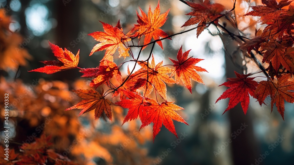 Vibrant Red and Orange Maple Leaves Under Autumn Sunlight