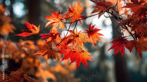 Vibrant Red and Orange Maple Leaves Under Autumn Sunlight