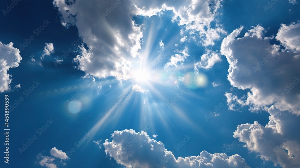 Bright Sunny Sky with Light Flares and Peaceful Clouds