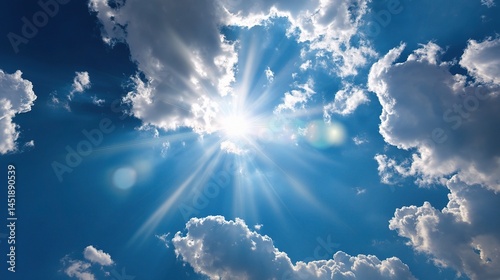 Obraz na płótnie Bright Sunny Sky with Light Flares and Peaceful Clouds w salonie